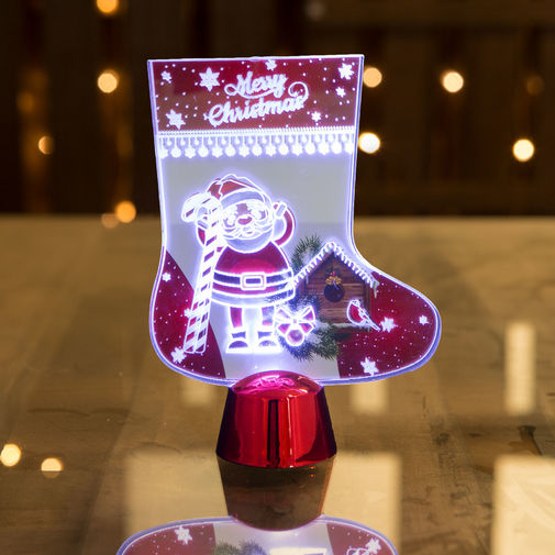 55997A • Karácsonyi asztali LED dekor - fényes talppal - csizma - 15 cm