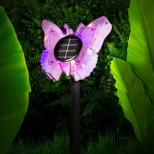 11749A • Leszúrható szolár pillangó - lila - 13 x 6,5 x 35 cm - melegfehér + színes LED