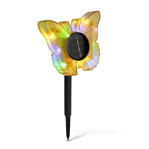 11749B • Leszúrható szolár pillangó - sárga - 13 x 6,5 x 35 cm - melegfehér + színes LED