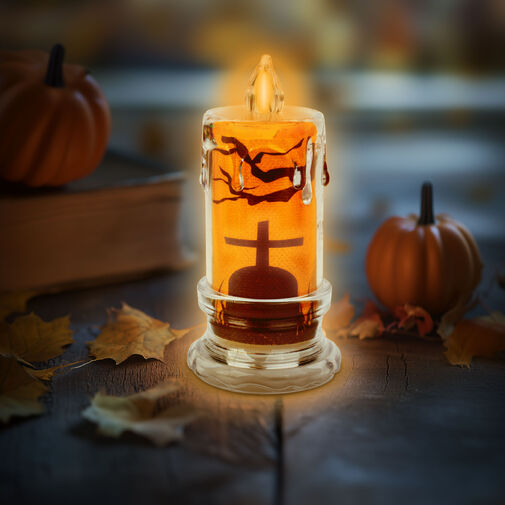 56567A • Halloween-i LED gyertya dekoráció - sírkő - narancs LED - 3 x LR1130 - 5 x 5 x 10 cm