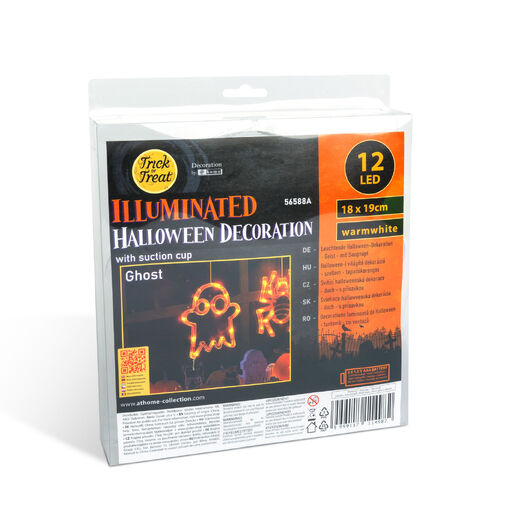 56588A • Halloween-i világító dekoráció - szellem - tapadókorongos - 12 LED - 20 x 18,5 cm - 3 x AAA