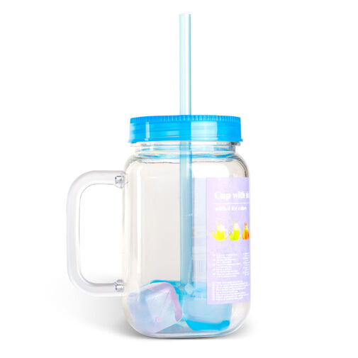 57160Q • Szívószálas pohár - kék - 4 db hűthető jégkockával, 550ml,  17 x 7.5 x 13.5 cm