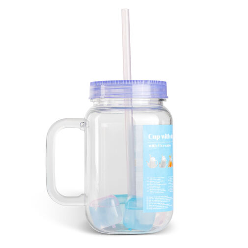 57160S • Szívószálas pohár - lila - 4 db hűthető jégkockával, 550ml,  17 x 7.5 x 13.5 cm