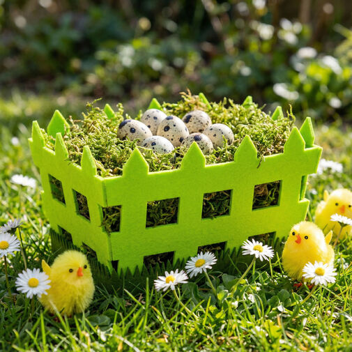 57962 • Húsvéti dekoráció - filc kosár - kerítés forma -  19,5 x 13,2 x 11,7 cm 