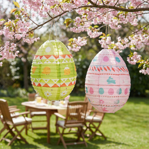 57990 • Húsvéti dekoráció - papír lampion - tojás - zöld, rózsaszín - Ø30 cm