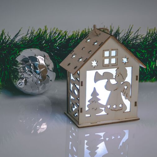 58033 • Karácsonyi LED dekor házikó - hidegfehér - fa - 6 féle - 10 x 12 x 5,6 cm - 6 db / display