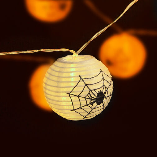 58172 • Halloween-i lampion fényfüzér - pókos, fehér - 7,5 x 165 cm - 2 x AA elemes