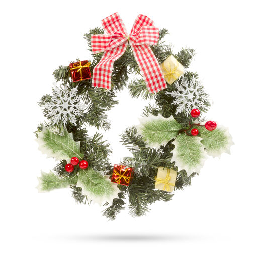 58212 • Karácsonyi ajtódísz / koszorú - piros masnival és dísszel