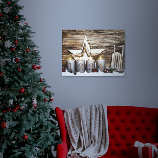 58453B • Karácsonyi LED-es hangulatkép - fali akasztóval, 2 x AA, 40 x 30 cm
