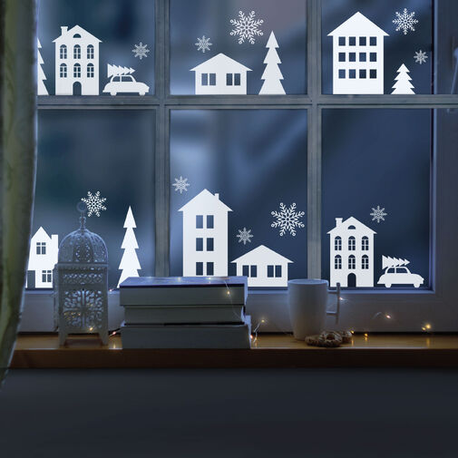 58527B • Karácsonyi ablakdekor - téli táj - 37,5 x 27 cm