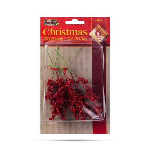 58549 • Karácsonyi dekoráció - piros bogyók - 8 cm - 6 db / csomag