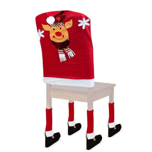 58737C • Karácsonyi székdekor szett - Rénszarvas - 50 x 60 cm - piros/fehér