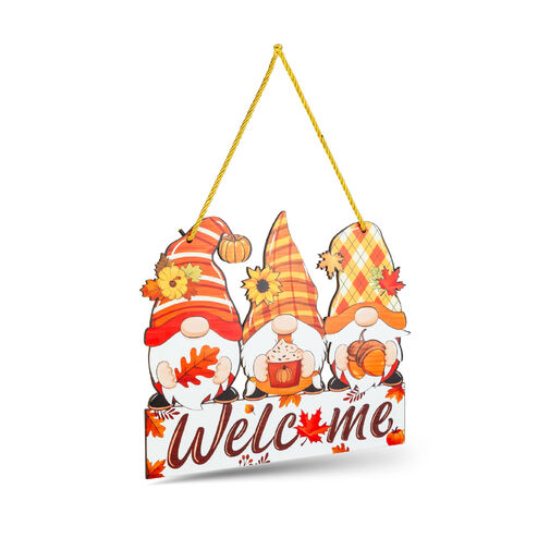 59062 • Őszi dekoráció - akasztható manós ajtódísz - MDF - „Welcome” - 32 x 26 cm