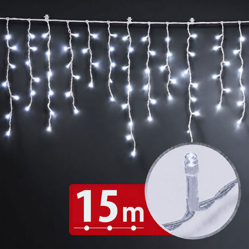 59770C • Fényfüzér függöny - 15 m - hidegfehér - 600 LED - 100-240V - 6W - átlátszó kábel