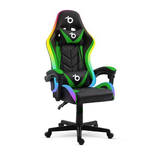 BMD1115GR • RGB LED-es gamer szék - karfával, párnával - fekete / zöld