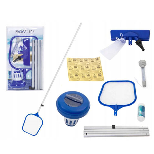 DA00130 • Medencetisztító szett - rúd, háló, tisztítófej, hőmérő, ph teszter, adagoló